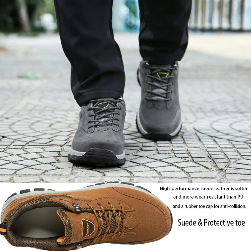 AngryMonkey Mens Suede Hiking Shoes Waterproof Platform Lace Up Slip On Autumn&Winter with Arch Support Ankle Plus Size Outdoor Sneakers