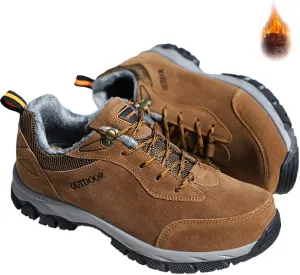 AngryMonkey Mens Suede Hiking Shoes Waterproof Platform Lace Up Slip On Autumn&Winter with Arch Support Ankle Plus Size Outdoor Sneakers