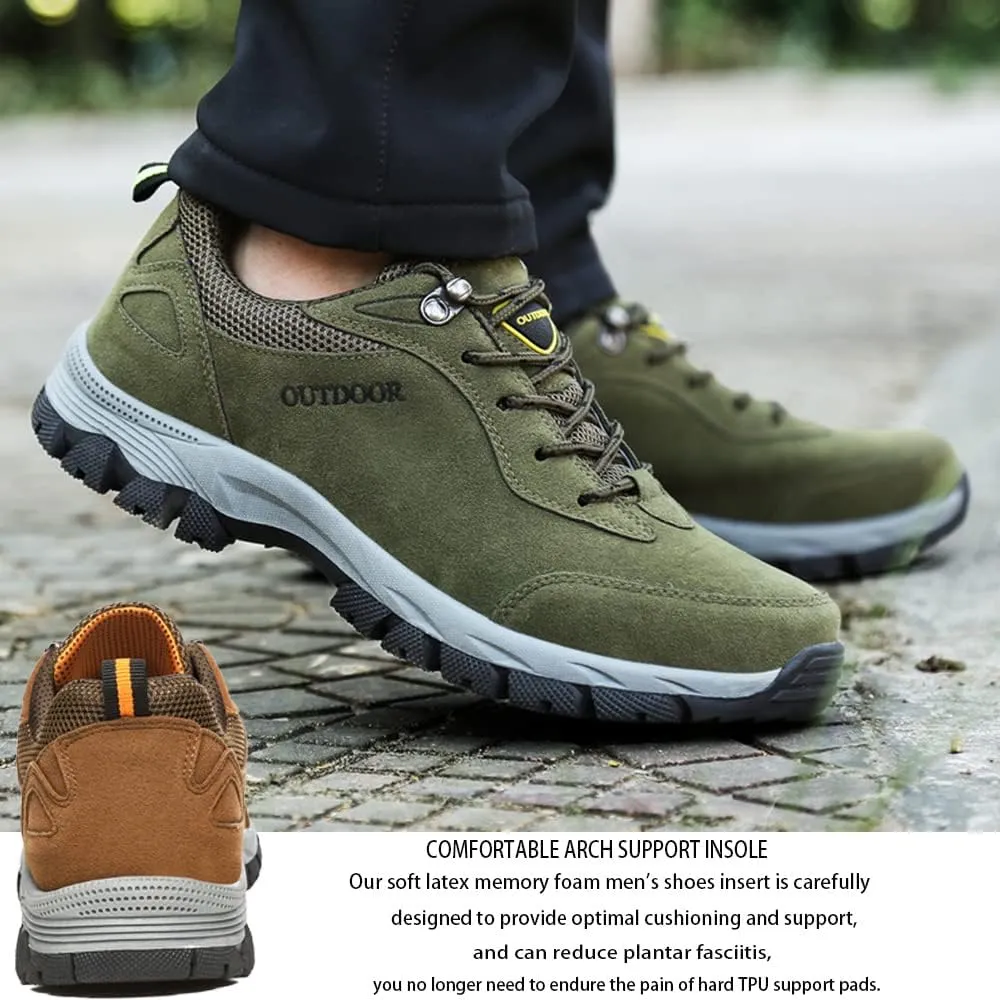 AngryMonkey Mens Suede Hiking Shoes Waterproof Platform Lace Up Slip On Autumn&Winter with Arch Support Ankle Plus Size Outdoor Sneakers