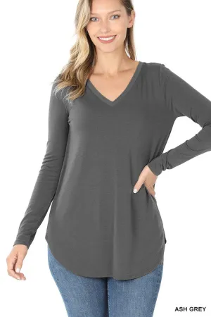 Ash Grey V-Neck Long Sleeve Top (Size Large)