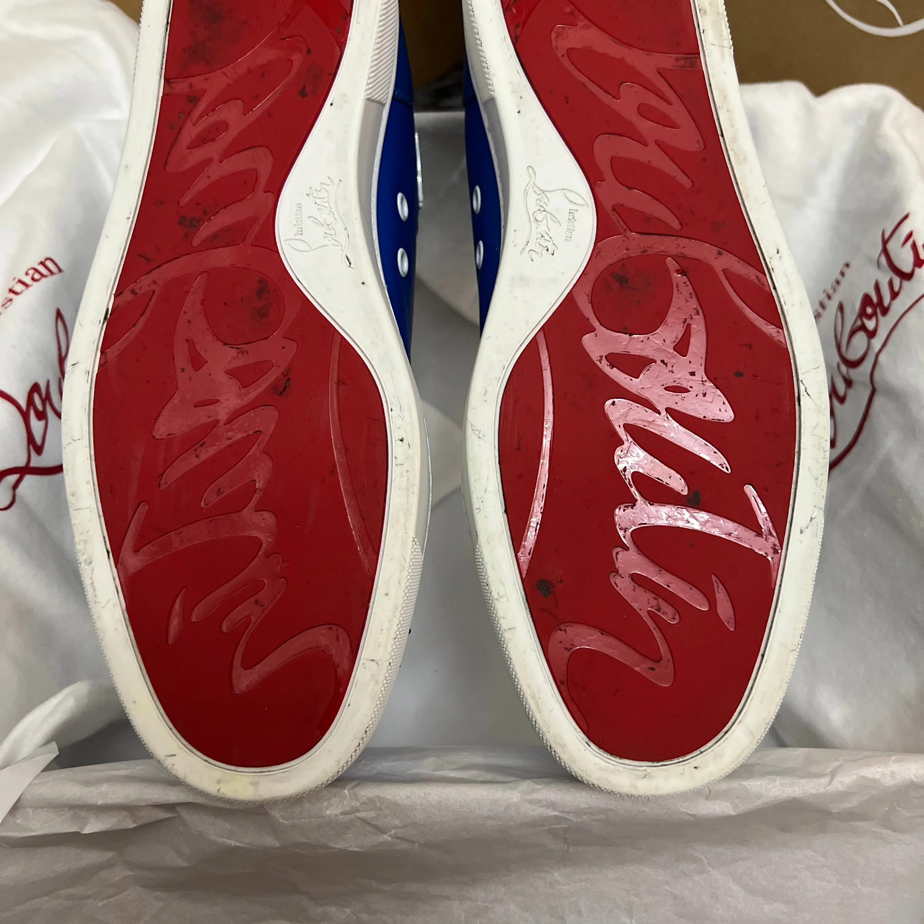 Authentic Christian Louboutin Blue Leather Flat Sneakers 8UK 42 9US