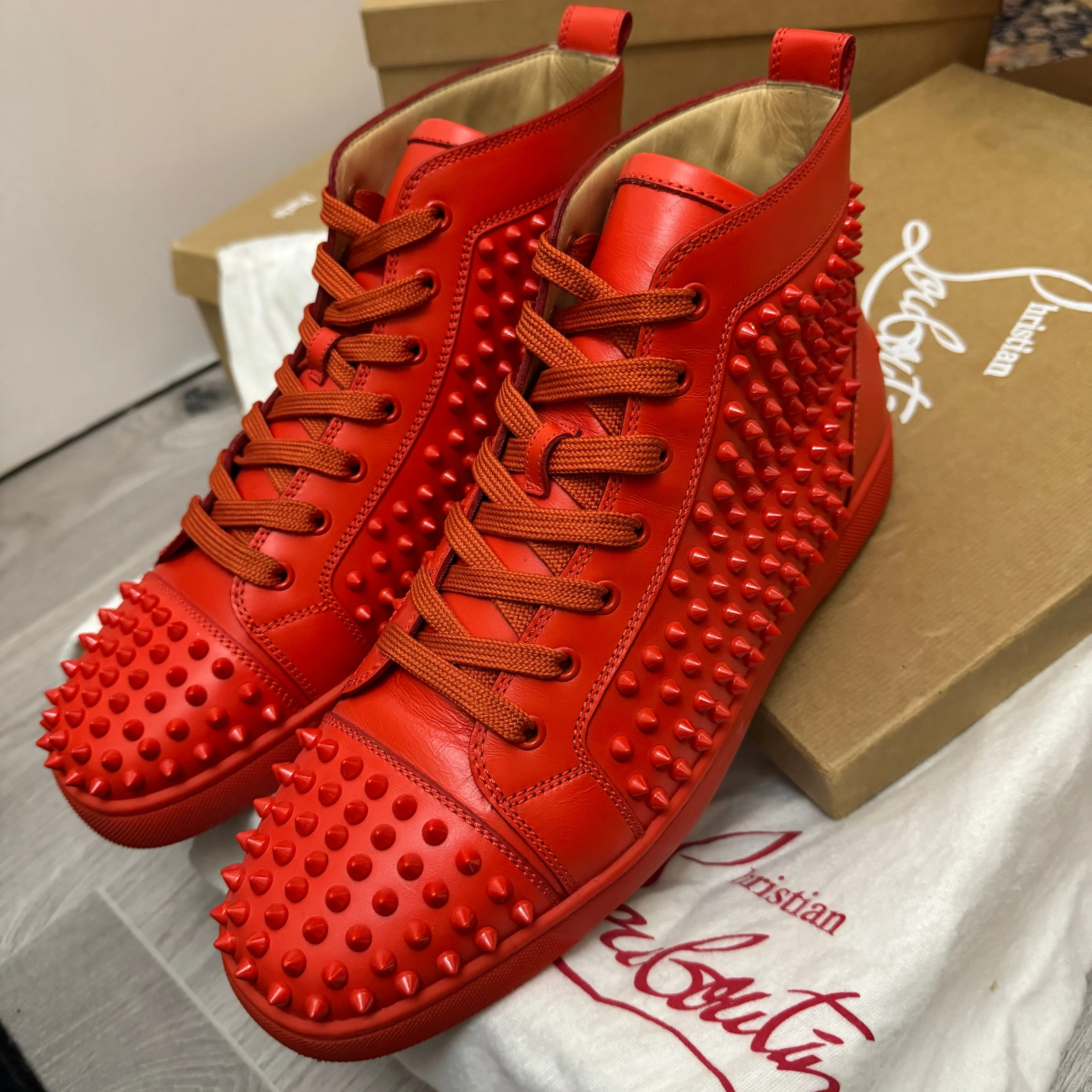 Authentic Christian Louboutin Capucine Leather Spikes Sneakers 10UK 44 10 11US