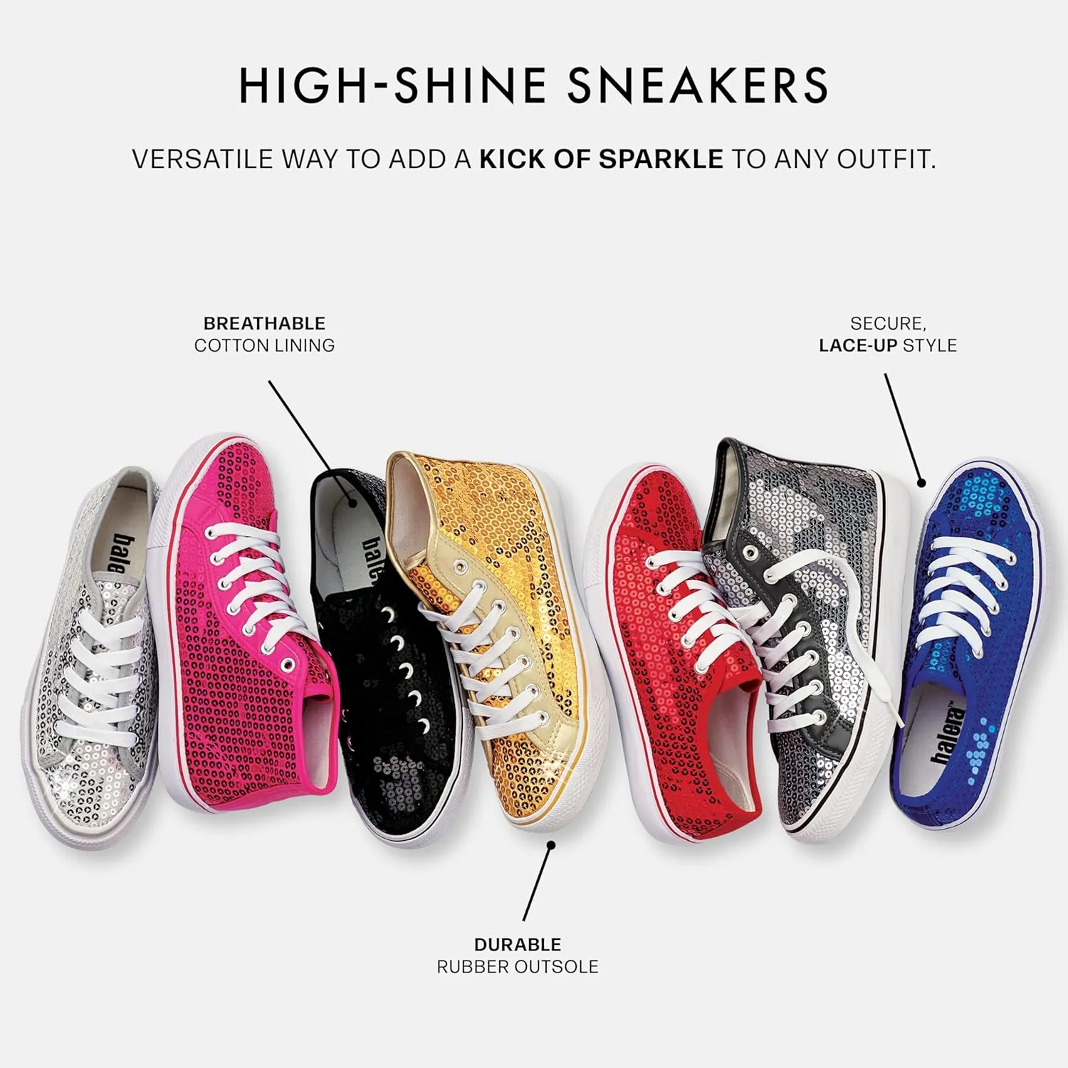 Balera Sequin High and Low Top Sneakers for Girls & Women Perfect for Dance