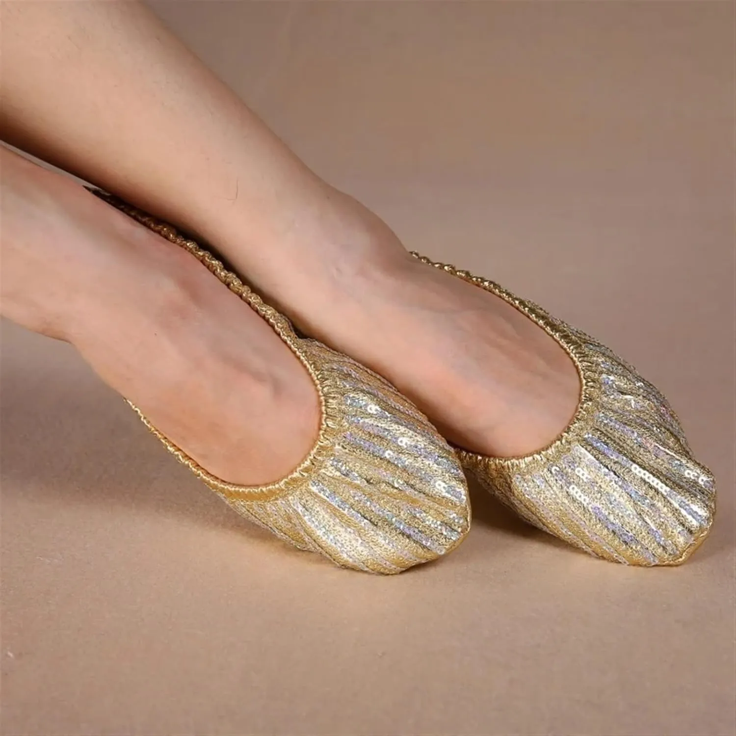 Ballet Shoes Women Belly Dance Shoes Slipper Flat Ballet Gymnastics Dancing Shoes Stage Belly Dance Sequins Shoes Dance Shoes(L)