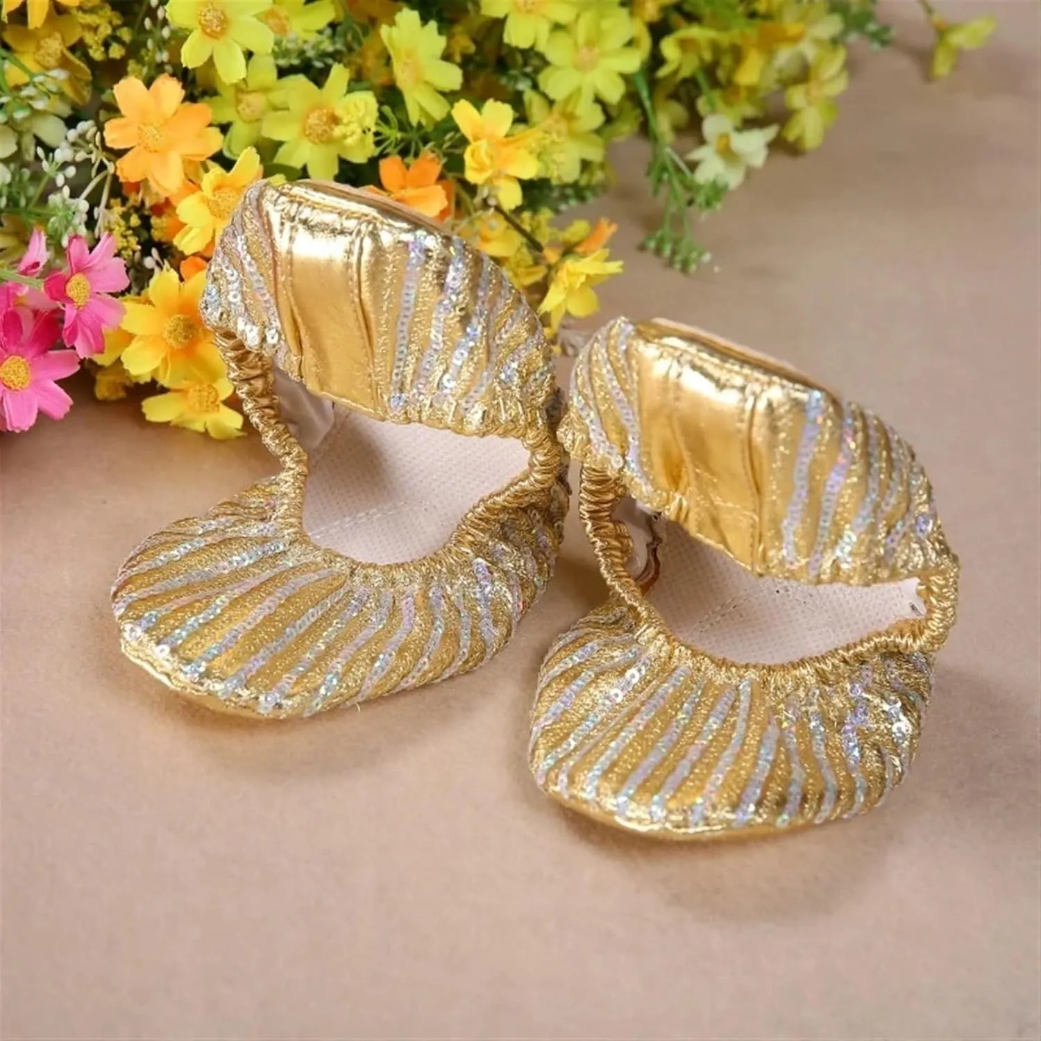 Ballet Shoes Women Belly Dance Shoes Slipper Flat Ballet Gymnastics Dancing Shoes Stage Belly Dance Sequins Shoes Dance Shoes(L)