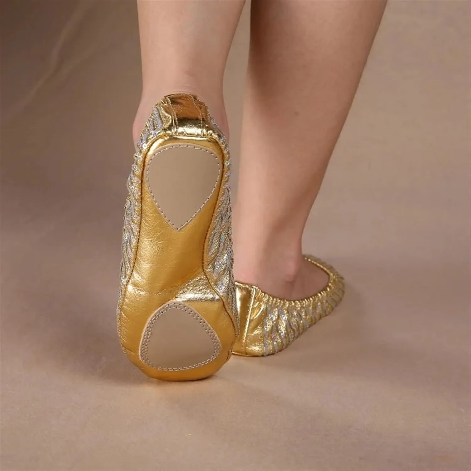 Ballet Shoes Women Belly Dance Shoes Slipper Flat Ballet Gymnastics Dancing Shoes Stage Belly Dance Sequins Shoes Dance Shoes(L)