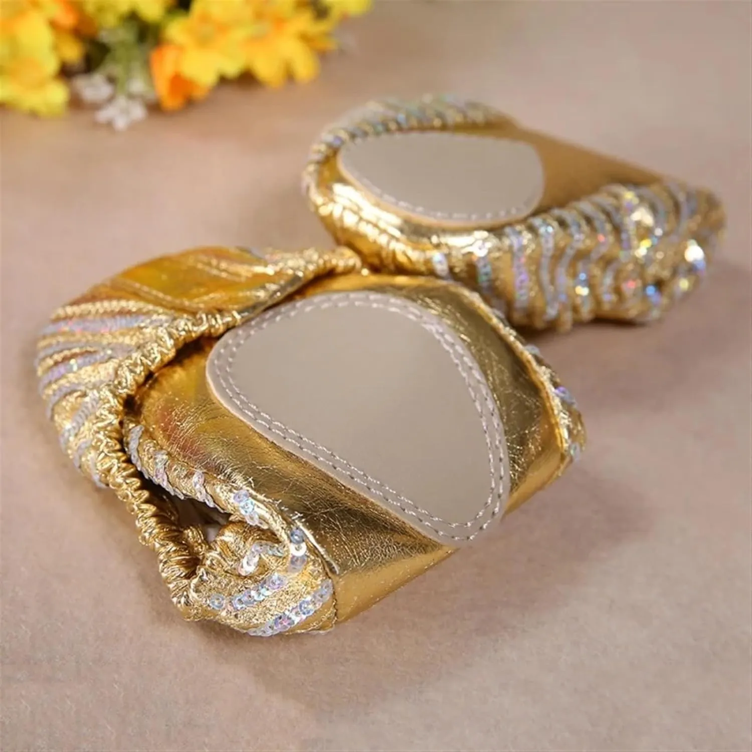 Ballet Shoes Women Belly Dance Shoes Slipper Flat Ballet Gymnastics Dancing Shoes Stage Belly Dance Sequins Shoes Dance Shoes(L)
