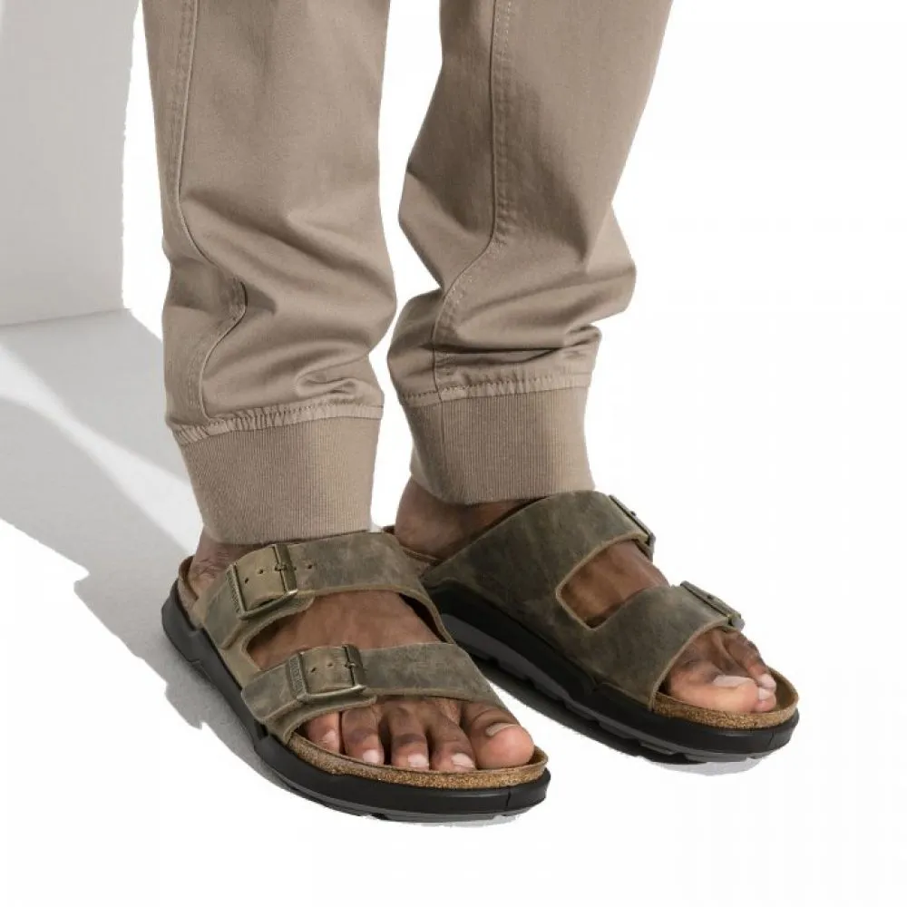 Birkenstock Men's Arizona Cross Town Oiled Leather in Faded Khaki