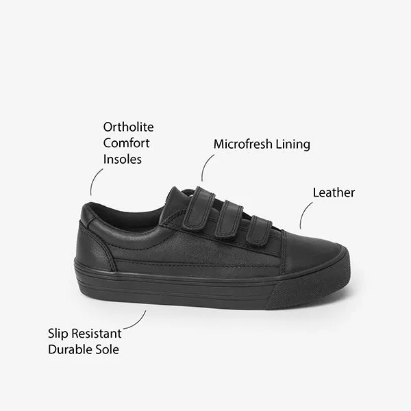 Black Leather Triple Strap Shoes (Older Boys)