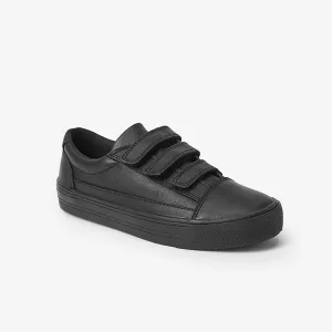 Black Leather Triple Strap Shoes (Older Boys)