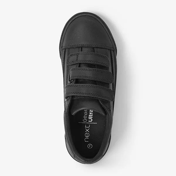 Black Leather Triple Strap Shoes (Older Boys)