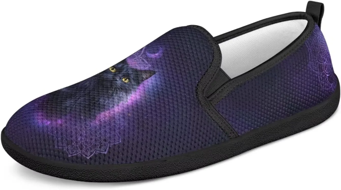 Cat Print Flat Shoes for Women Mesh Slip On Low Top Sneakers Fashion Breathable Casual Loafers for Work