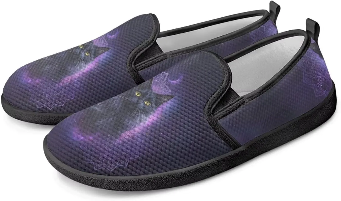 Cat Print Flat Shoes for Women Mesh Slip On Low Top Sneakers Fashion Breathable Casual Loafers for Work