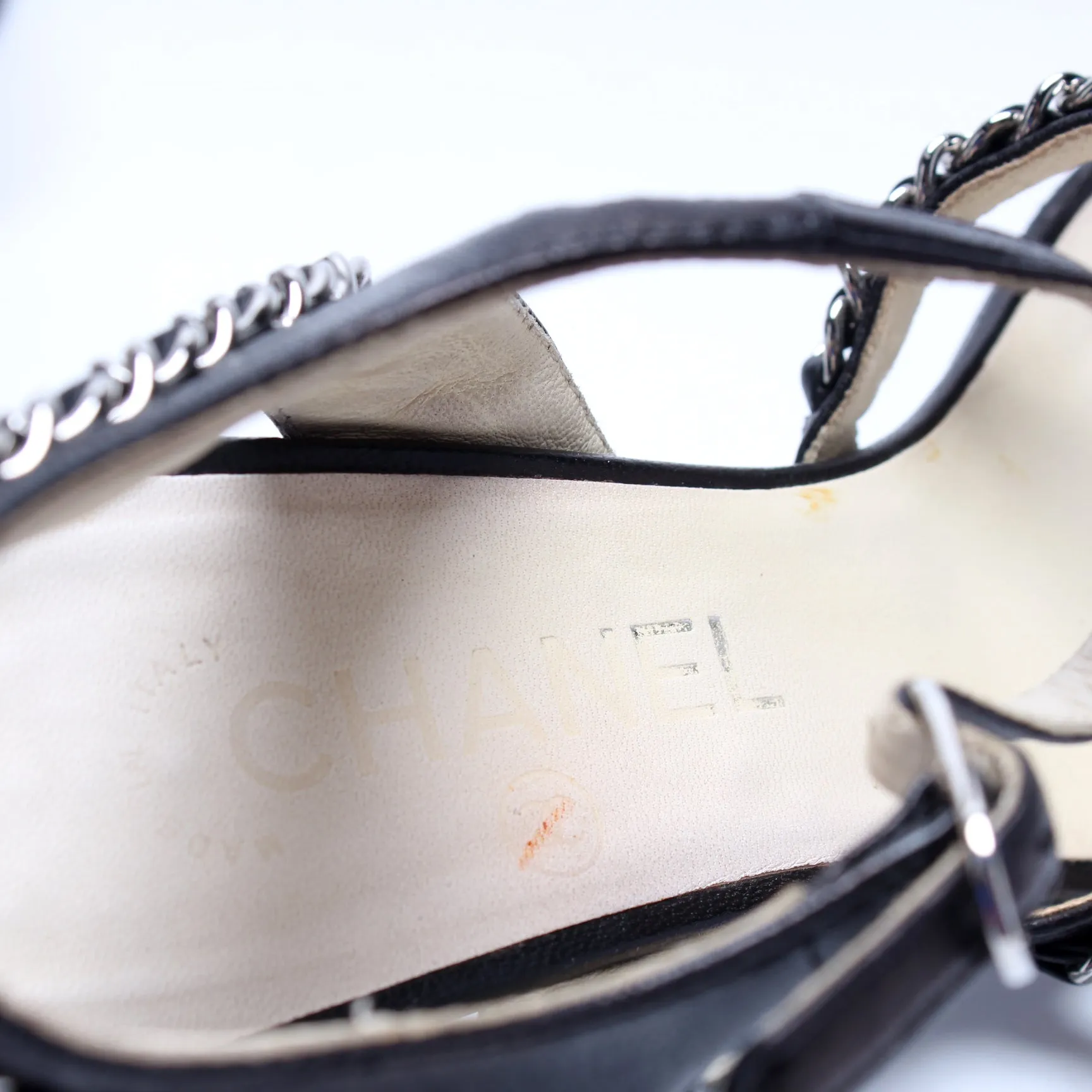 CC Chain Lambskin Sandals Size 39.5