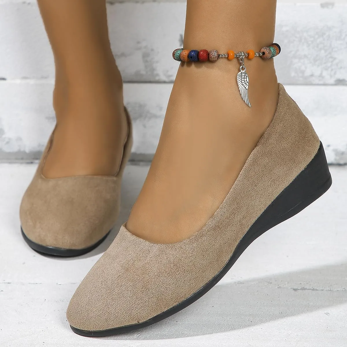 Comfortable Lightweight Anti-Slip Breathable Orthopedic Flat Shoes, Closed Toe Wedges for Women Low Heel, Ballet Wedge Wide Fit Dress Shoes