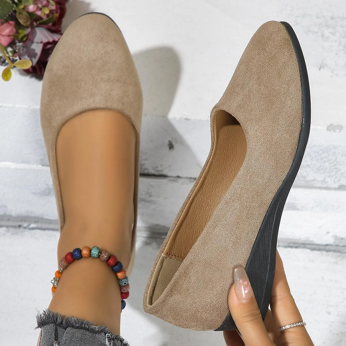 Comfortable Lightweight Anti-Slip Breathable Orthopedic Flat Shoes, Closed Toe Wedges for Women Low Heel, Ballet Wedge Wide Fit Dress Shoes
