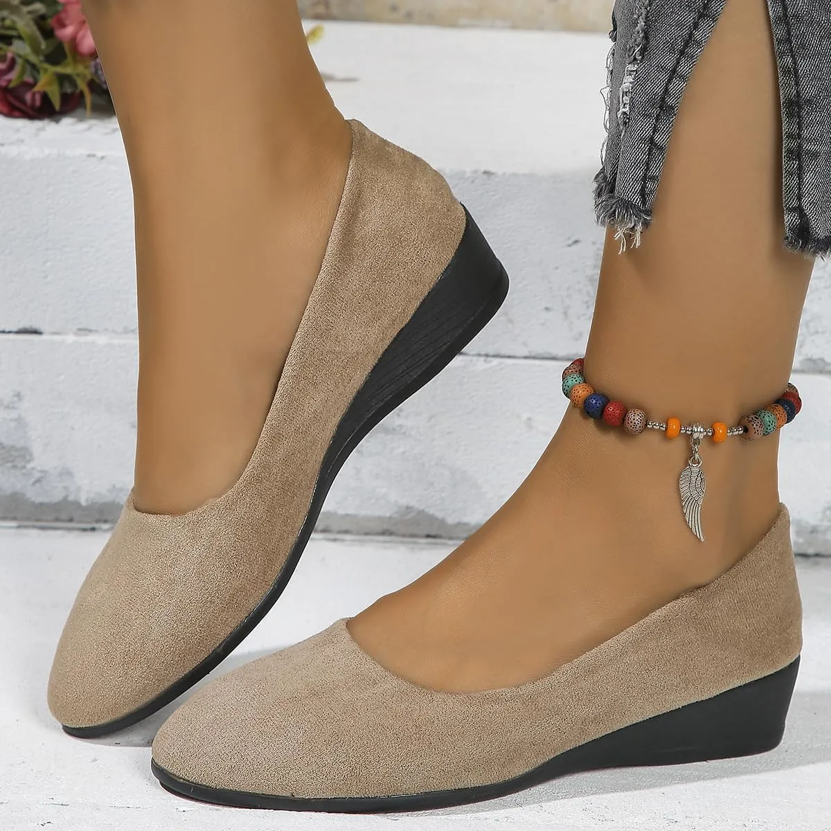 Comfortable Lightweight Anti-Slip Breathable Orthopedic Flat Shoes, Closed Toe Wedges for Women Low Heel, Ballet Wedge Wide Fit Dress Shoes