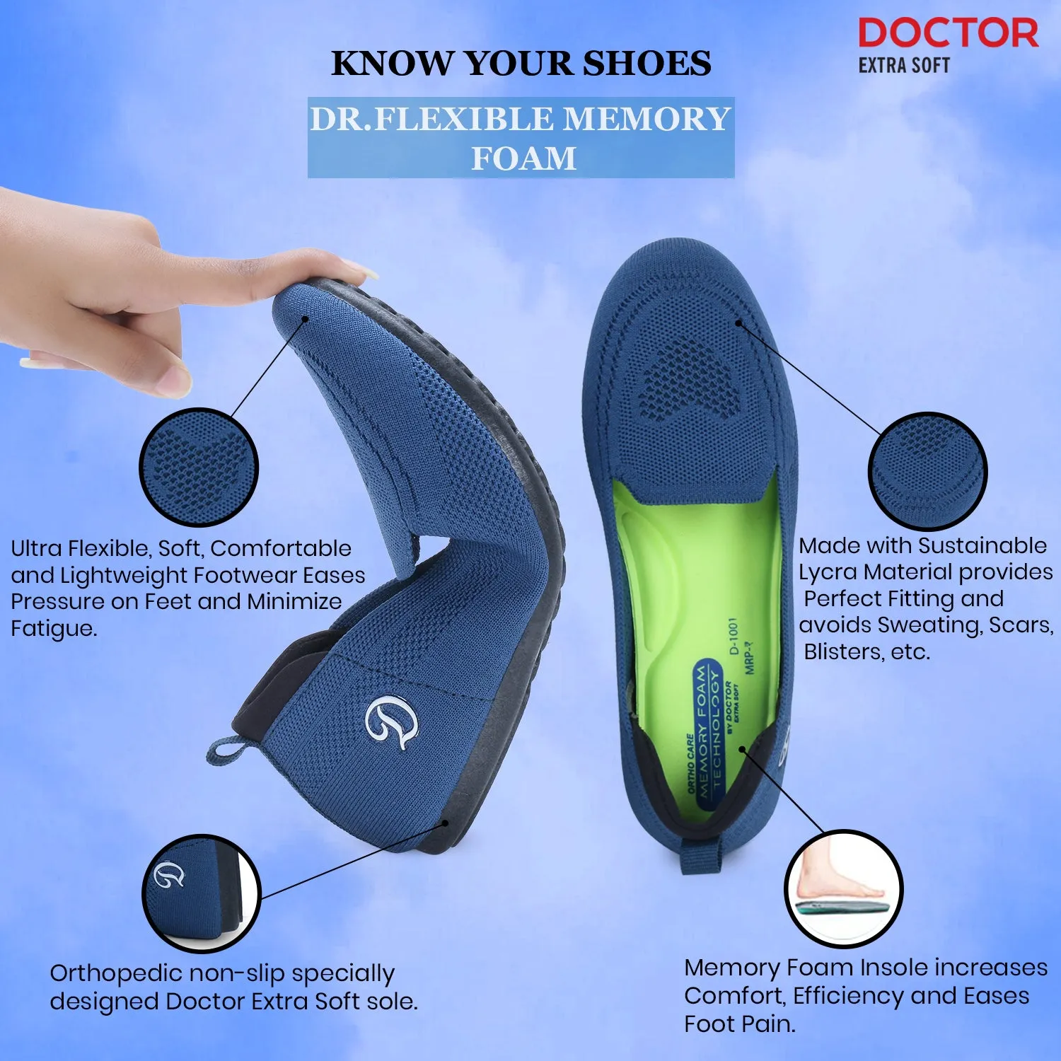 DOCTOR EXTRA SOFT D-1003 Flexible Memory Foam Women's Shoes for Walking Gym Training,Casual, Sports,Slip-On,Lightweight Lace up Athletics Slipon Running Sneaker for Ladies & Girls