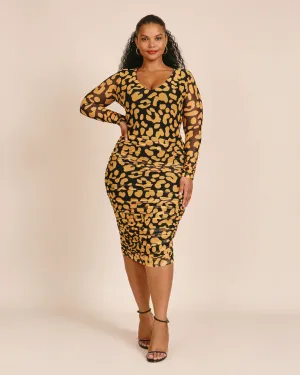 Iris Mesh Ruched Bodycon Dress | Yellow