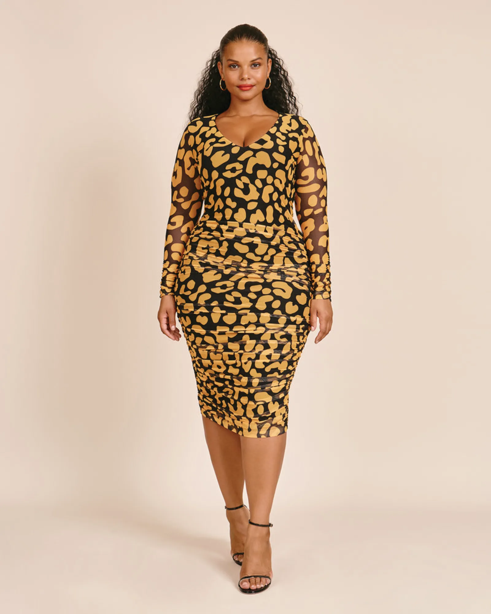 Iris Mesh Ruched Bodycon Dress | Yellow