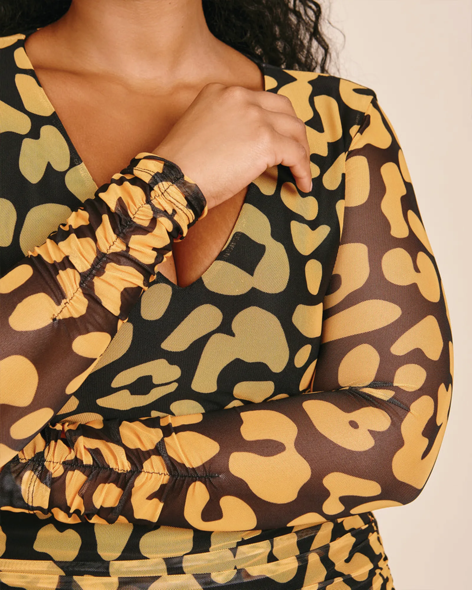 Iris Mesh Ruched Bodycon Dress | Yellow