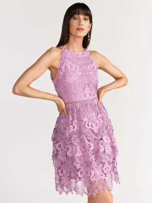 Just Me Sleeveless Halter Neck Floral Embroidered Tiered Lace Dress - Brands We Love