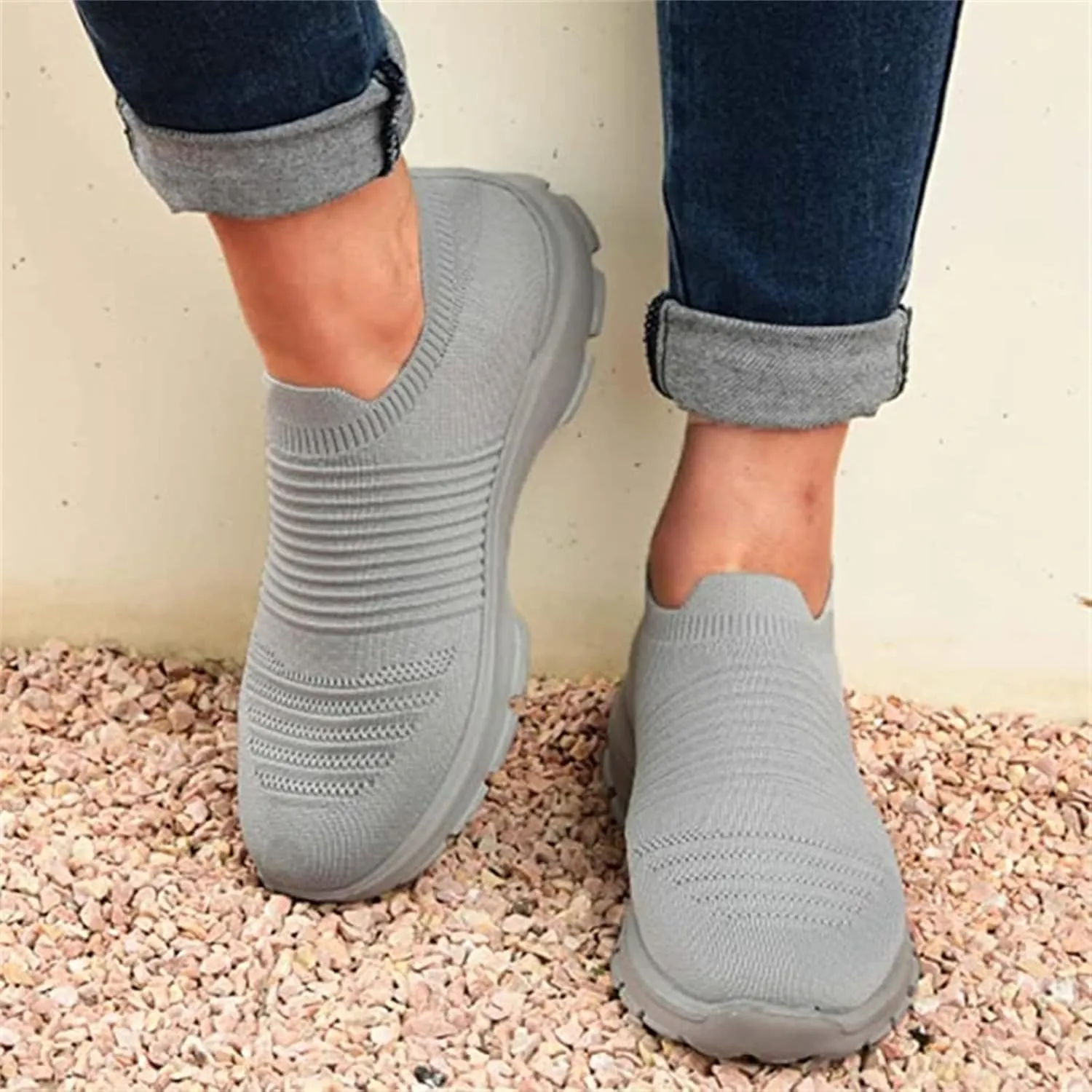 Ladmiple Walking Shoes Women Arch Support Slip On Sneakers Breathable Athletic Workout Tennis Running Shoes Gym Sneakers