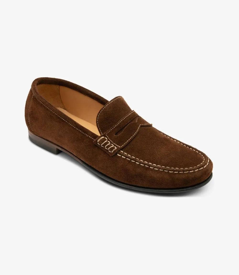 LOAKE JEFFERSON BROWN SUEDE LOAFER RUBBER SOLE F-MEDIUM