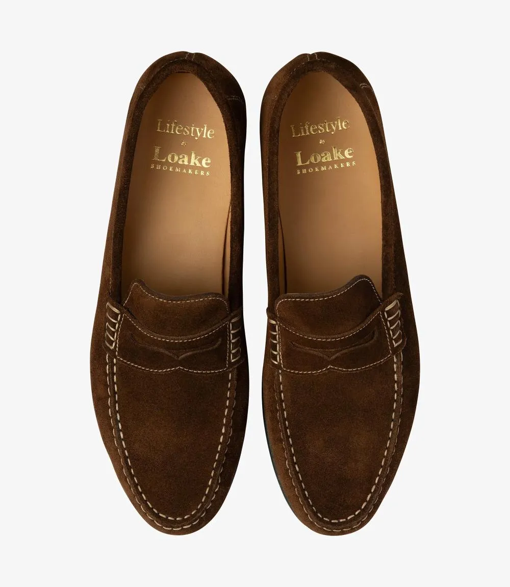 LOAKE JEFFERSON BROWN SUEDE LOAFER RUBBER SOLE F-MEDIUM