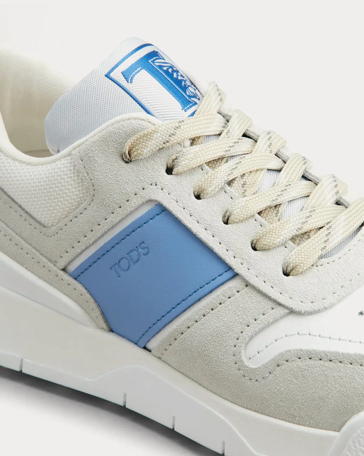 Logo Stamped Side Suede & Smooth Leather Grey / Light Blue Low Top Sneakers