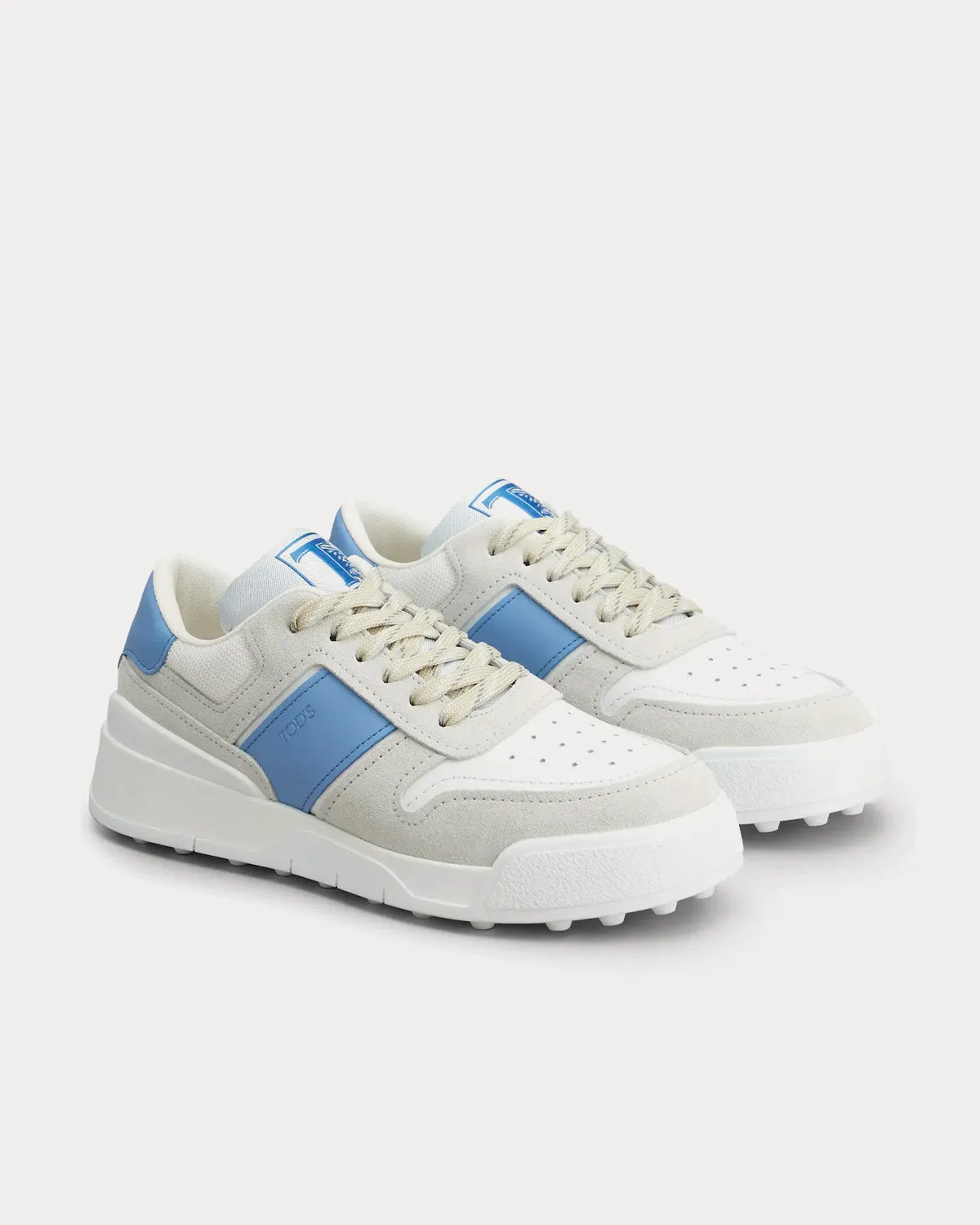 Logo Stamped Side Suede & Smooth Leather Grey / Light Blue Low Top Sneakers