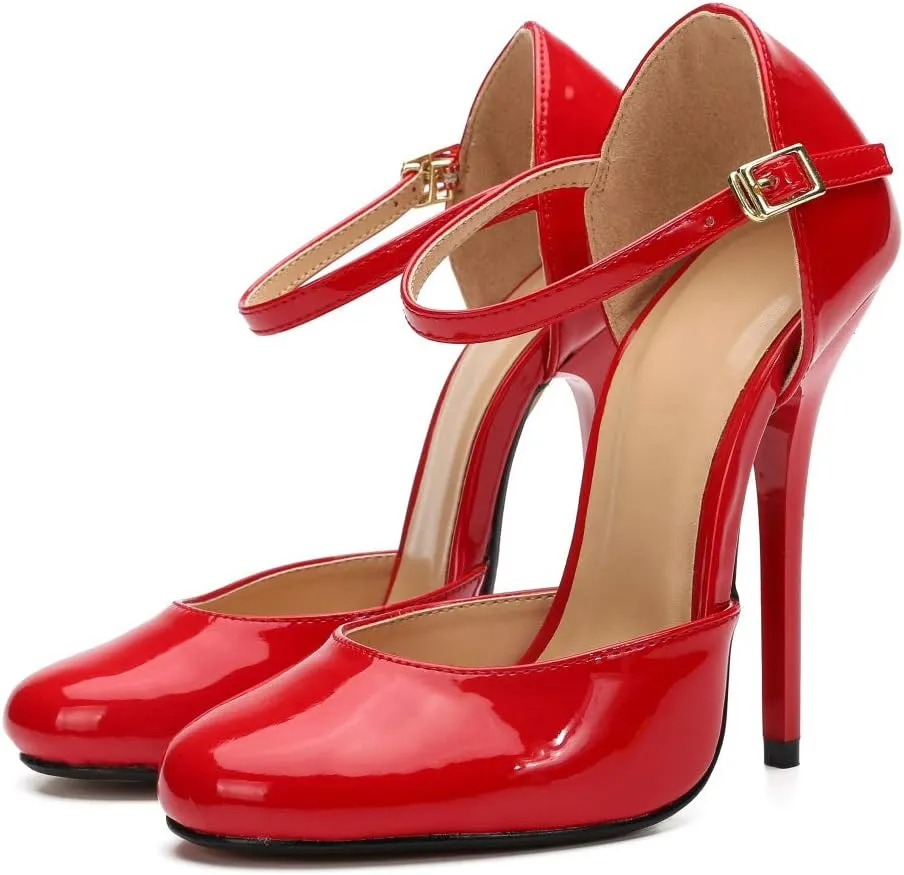MAIERNISI JESSI Unisex Men's Women's Round Toe Ankle Buckle D-Orsay Stiletto High Heel Pumps