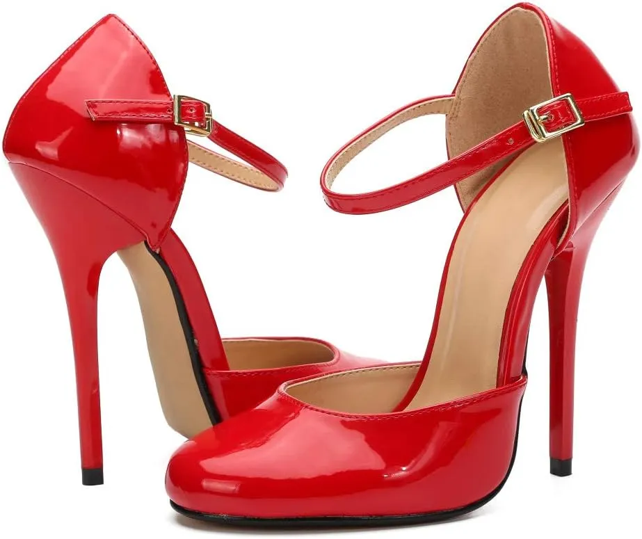MAIERNISI JESSI Unisex Men's Women's Round Toe Ankle Buckle D-Orsay Stiletto High Heel Pumps