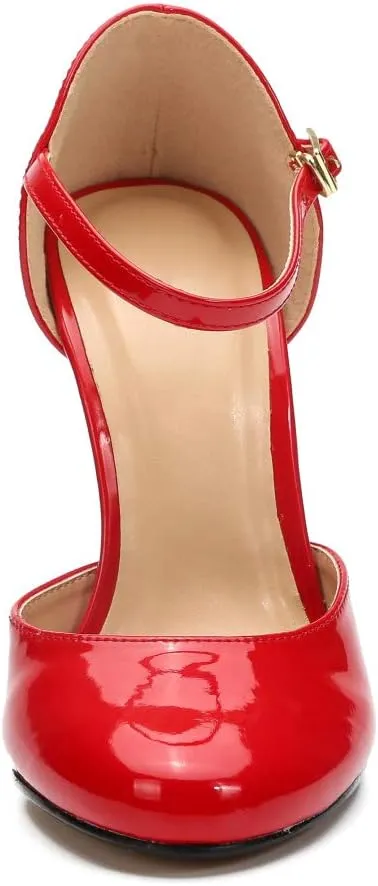 MAIERNISI JESSI Unisex Men's Women's Round Toe Ankle Buckle D-Orsay Stiletto High Heel Pumps