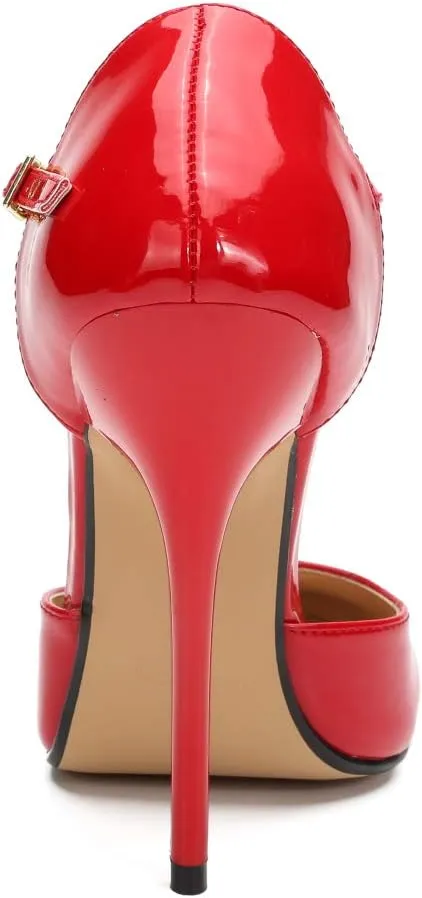 MAIERNISI JESSI Unisex Men's Women's Round Toe Ankle Buckle D-Orsay Stiletto High Heel Pumps