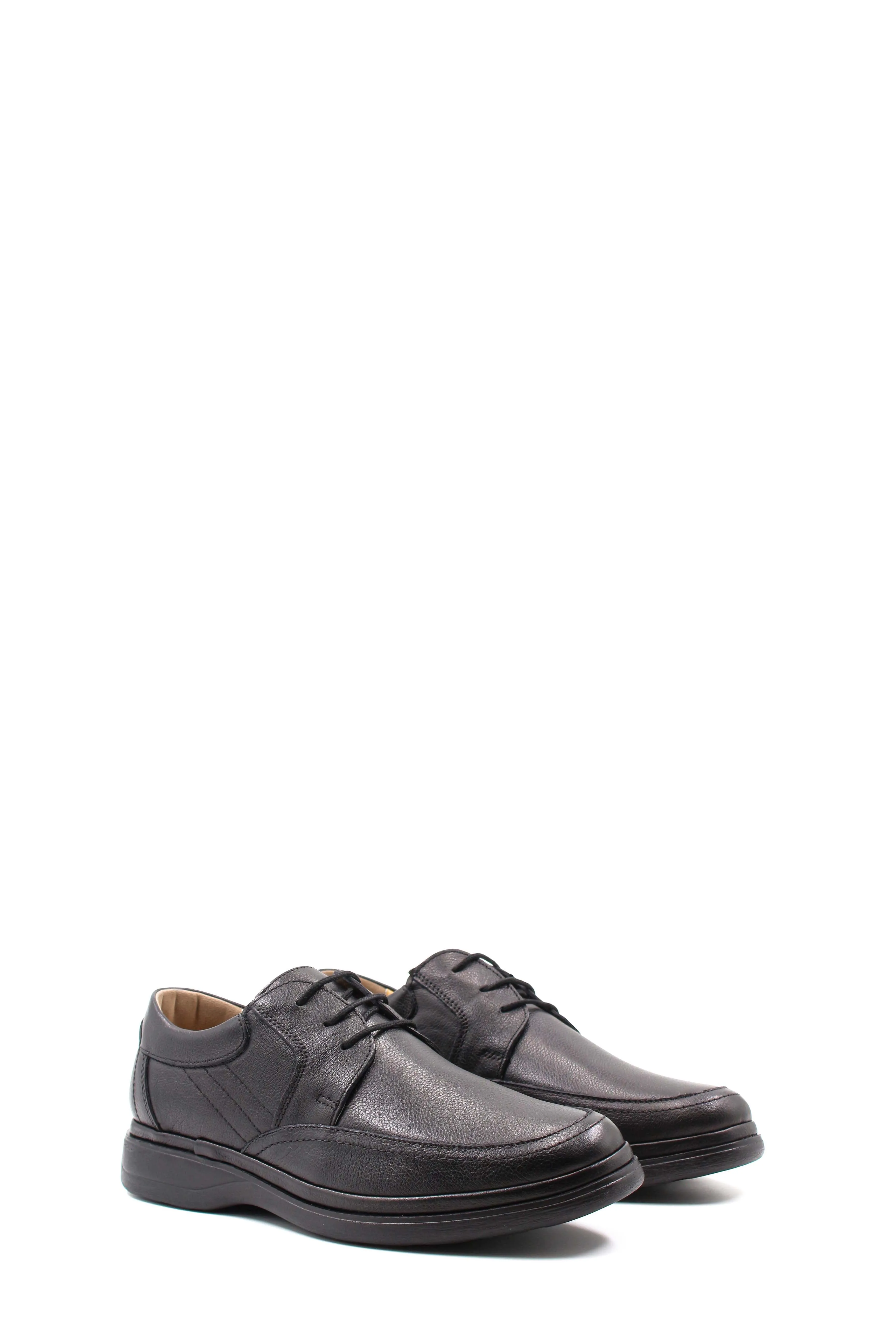Men's Black Textured Leather Lace-Up Derby Shoes with Cushioned Sole - Wessi