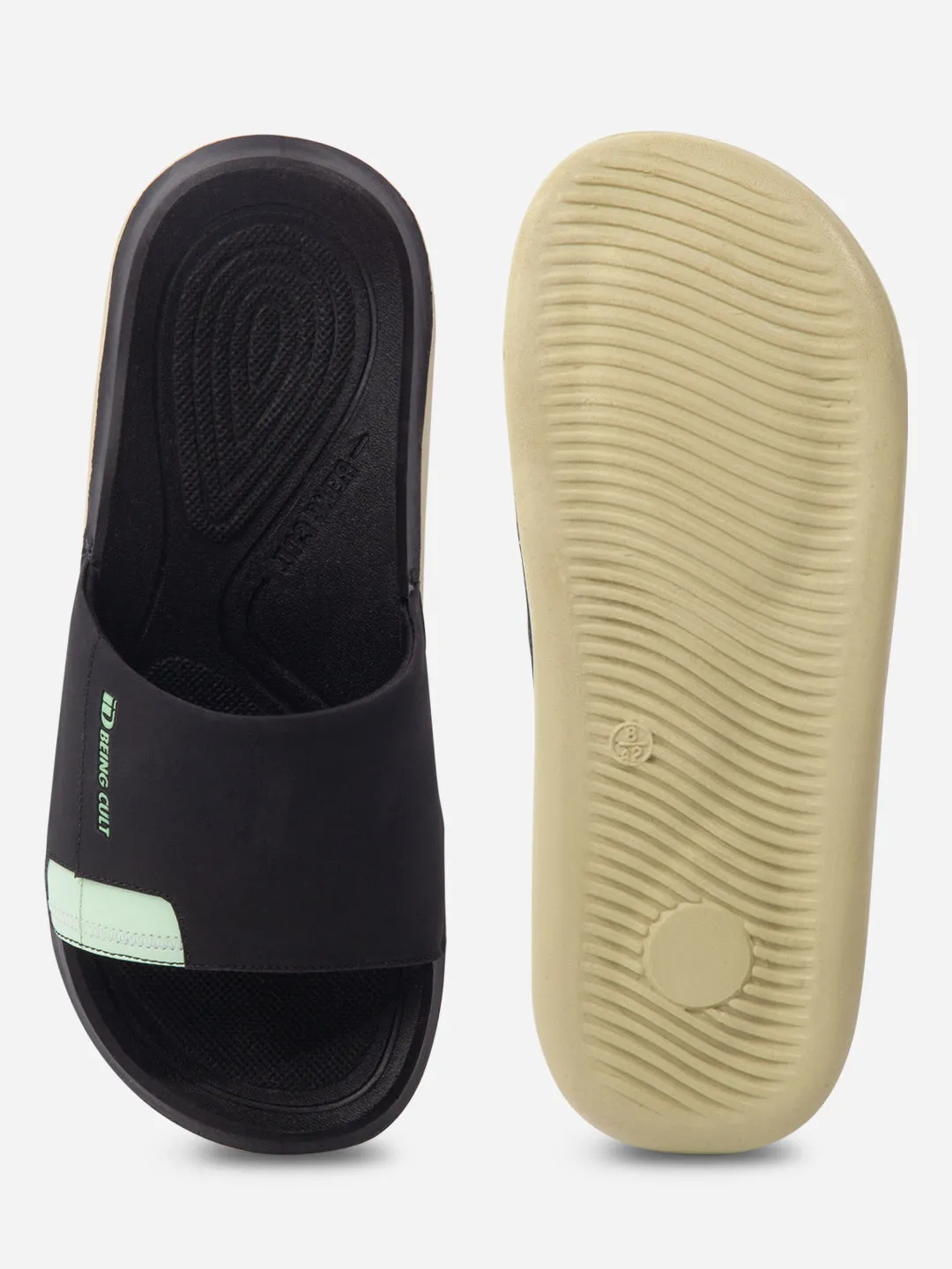 Men's Black/Green Active Graphic Printed Slider (IX5019)