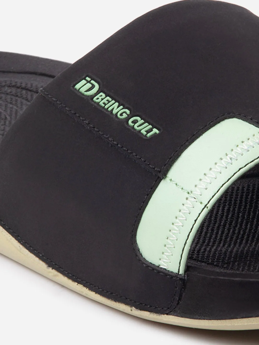 Men's Black/Green Active Graphic Printed Slider (IX5019)