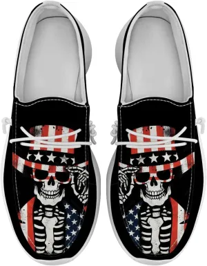 Men's Skull Slip-on Shoes American Flag Loafers Walking Shoes Gifts for Women Men