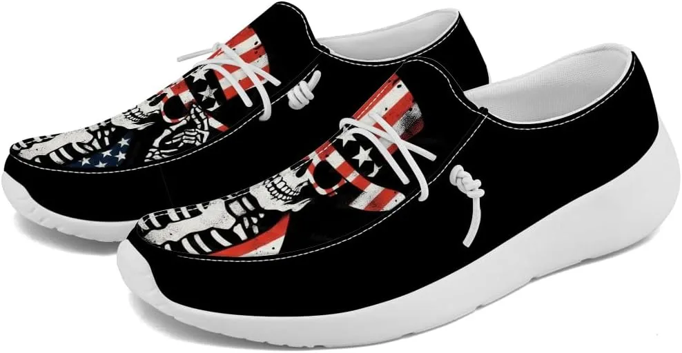 Men's Skull Slip-on Shoes American Flag Loafers Walking Shoes Gifts for Women Men