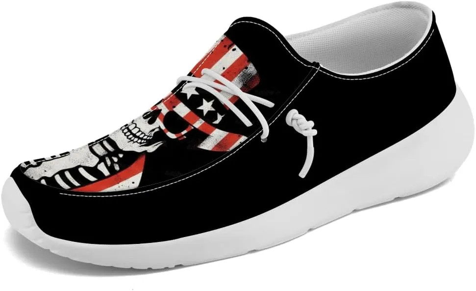 Men's Skull Slip-on Shoes American Flag Loafers Walking Shoes Gifts for Women Men