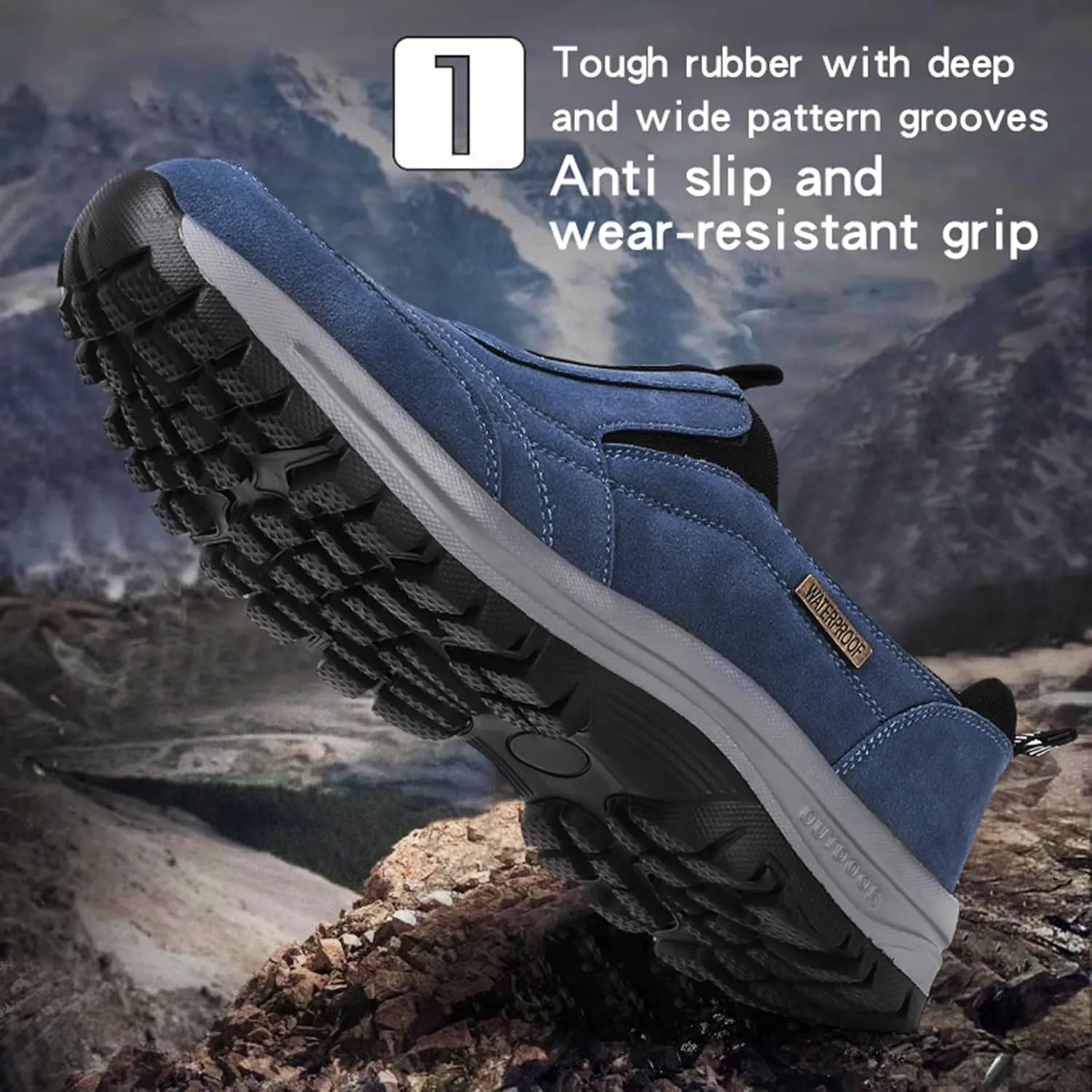 Mens Waterproof Orthopedic Walking Shoes, Breathable Slip-On Hiking Sneakers with Arch Support, All-Day Comfort for Outdoor Adventures