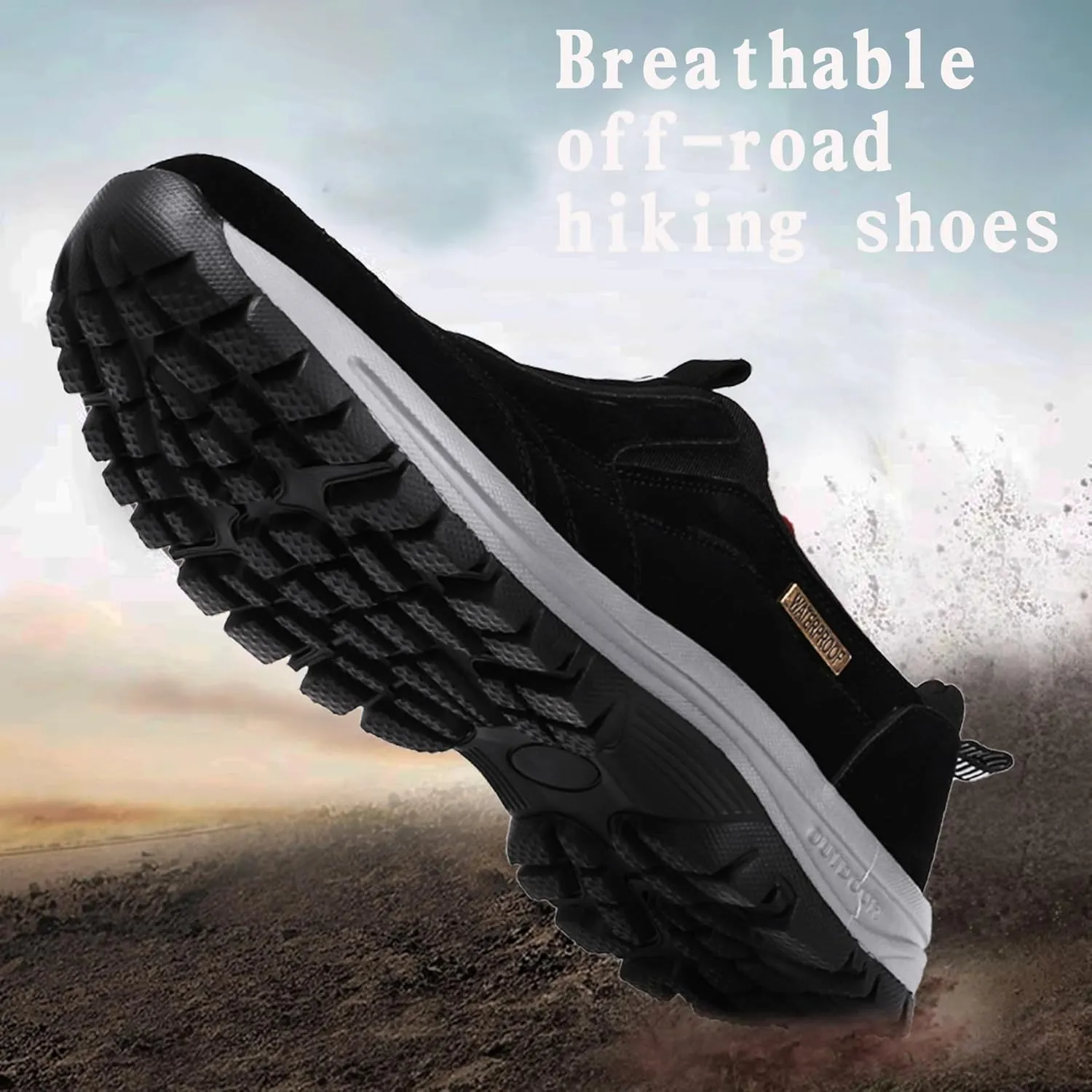 Mens Waterproof Orthopedic Walking Shoes, Breathable Slip-On Hiking Sneakers with Arch Support, All-Day Comfort for Outdoor Adventures