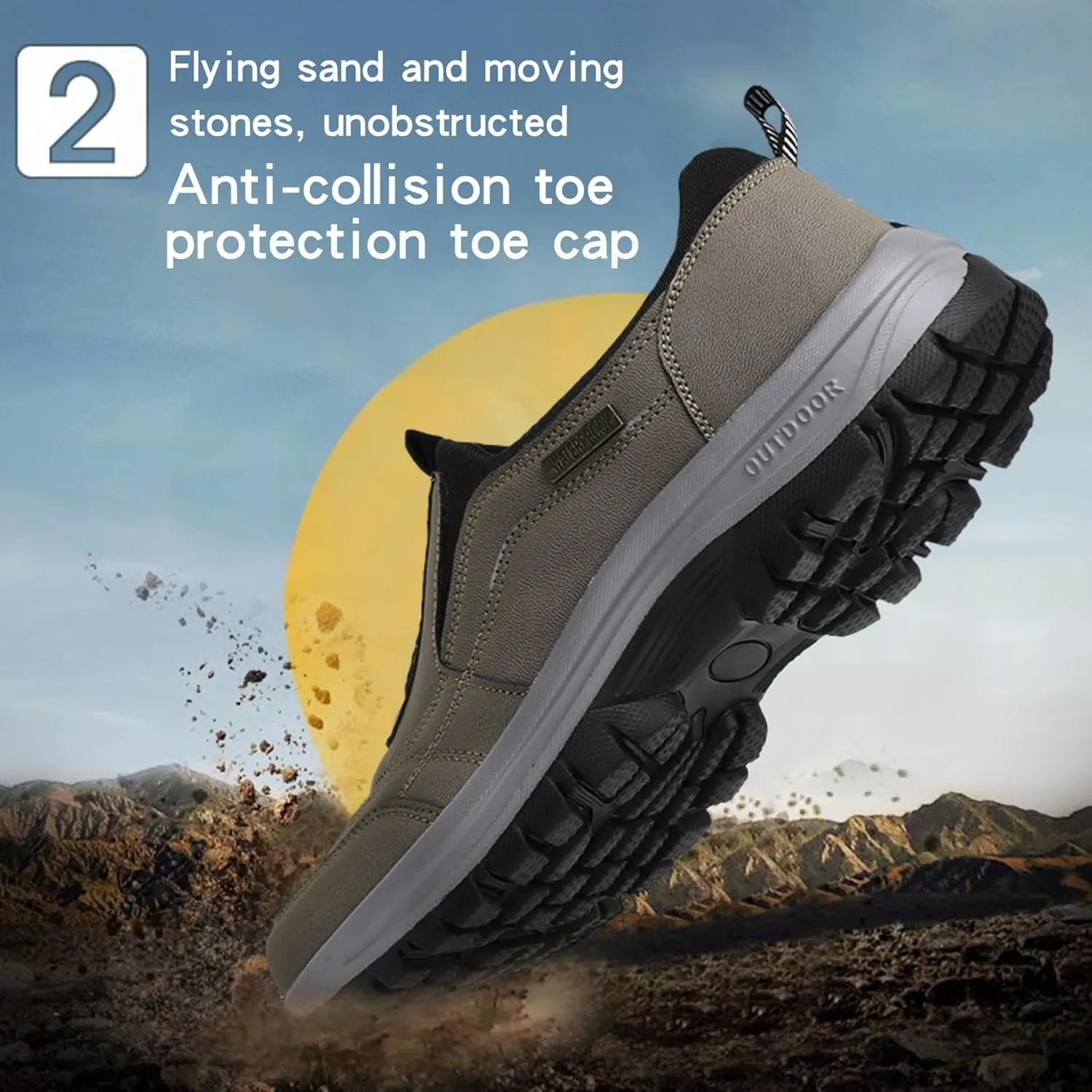 Mens Waterproof Orthopedic Walking Shoes, Breathable Slip-On Hiking Sneakers with Arch Support, All-Day Comfort for Outdoor Adventures