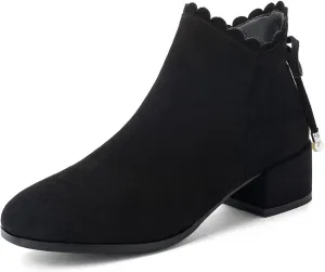 Mid Block Heel Square Toe Suede Women Ankle Boots