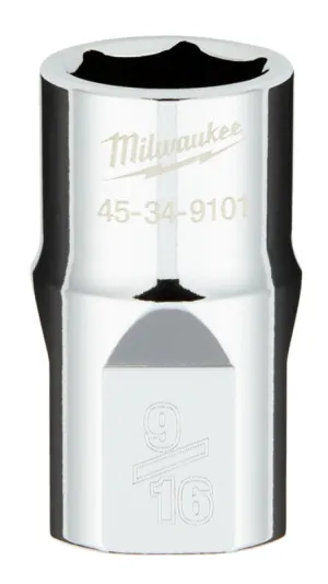 Milwaukee 45-34-9101 Socket, 9/16 in Socket, 1/2 in Drive, 6-Point, Chrome Vanadium Steel, Chrome :CD: QUANTITY: 1