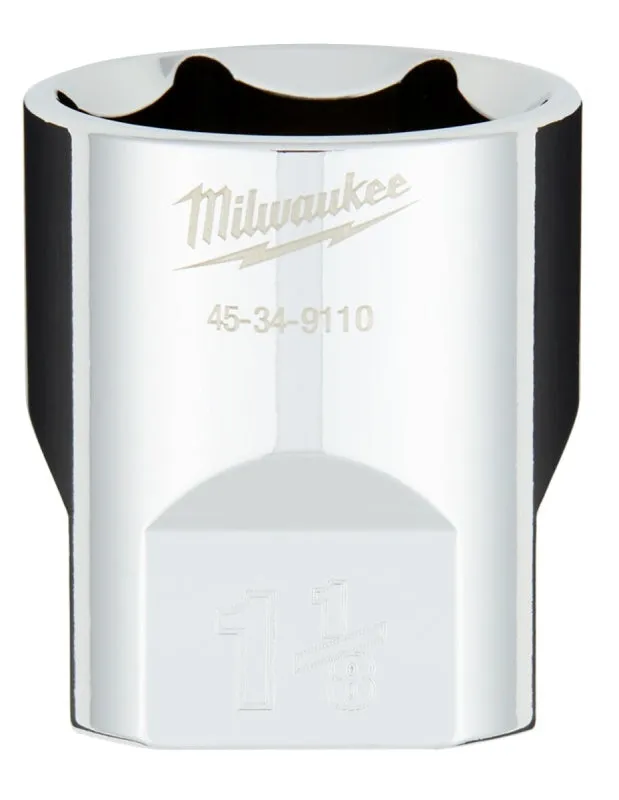 Milwaukee 45-34-9110 Socket, 1-1/8 in Socket, 1/2 in Drive, 6-Point, Chrome Vanadium Steel, Chrome :CD: QUANTITY: 1