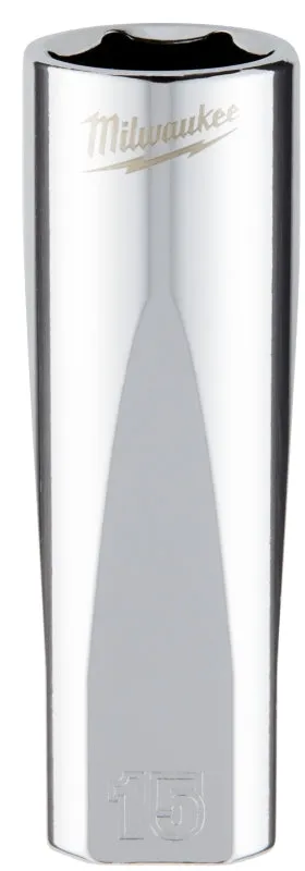 Milwaukee 45340015 Drive Socket, 15 mm Socket, 3/8 in Drive, 6-Point, Chrome :CD: QUANTITY: 1