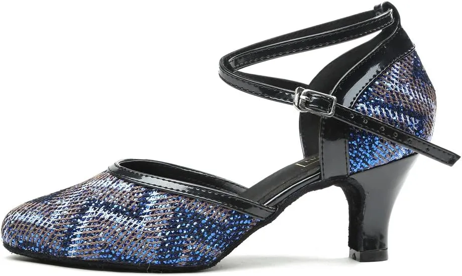 Minishion GL248 Women's Printed Glitter Ballroom Latin Dance Shoes Evening Pumps