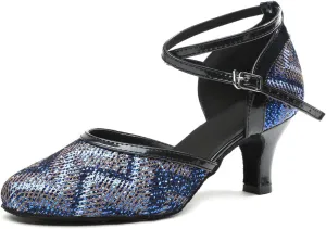 Minishion GL248 Women's Printed Glitter Ballroom Latin Dance Shoes Evening Pumps